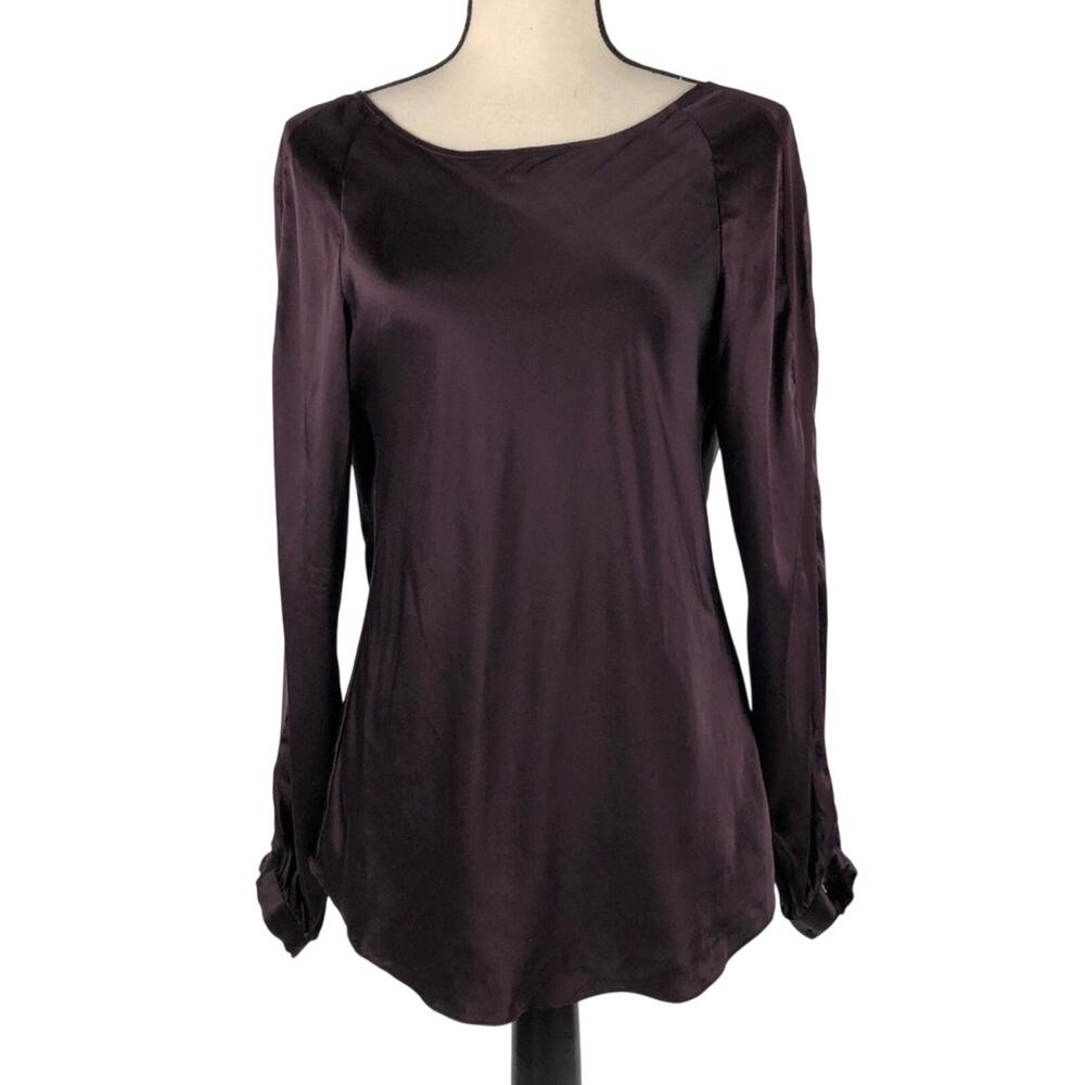 Worth New York Silk Blouse Womens 2 Brown Sheen Cowl Back Long Sleeve Flowy